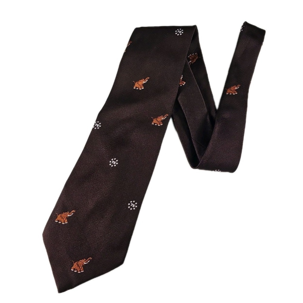 Vtg 70's Necktie, 1776 Republican Elephant, Brown, Apprx 3.5" X 56"